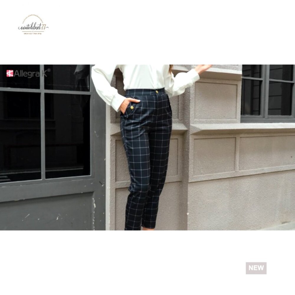 Vintage Tartan Plaid Pants Elastic Waist Straight Leg Trousers Casual Wear - Picture 6 of 6